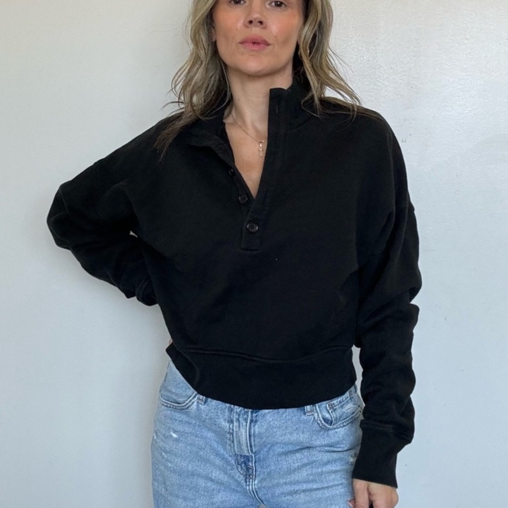 Reformation Marla Button Placket Sweatshirt in Black